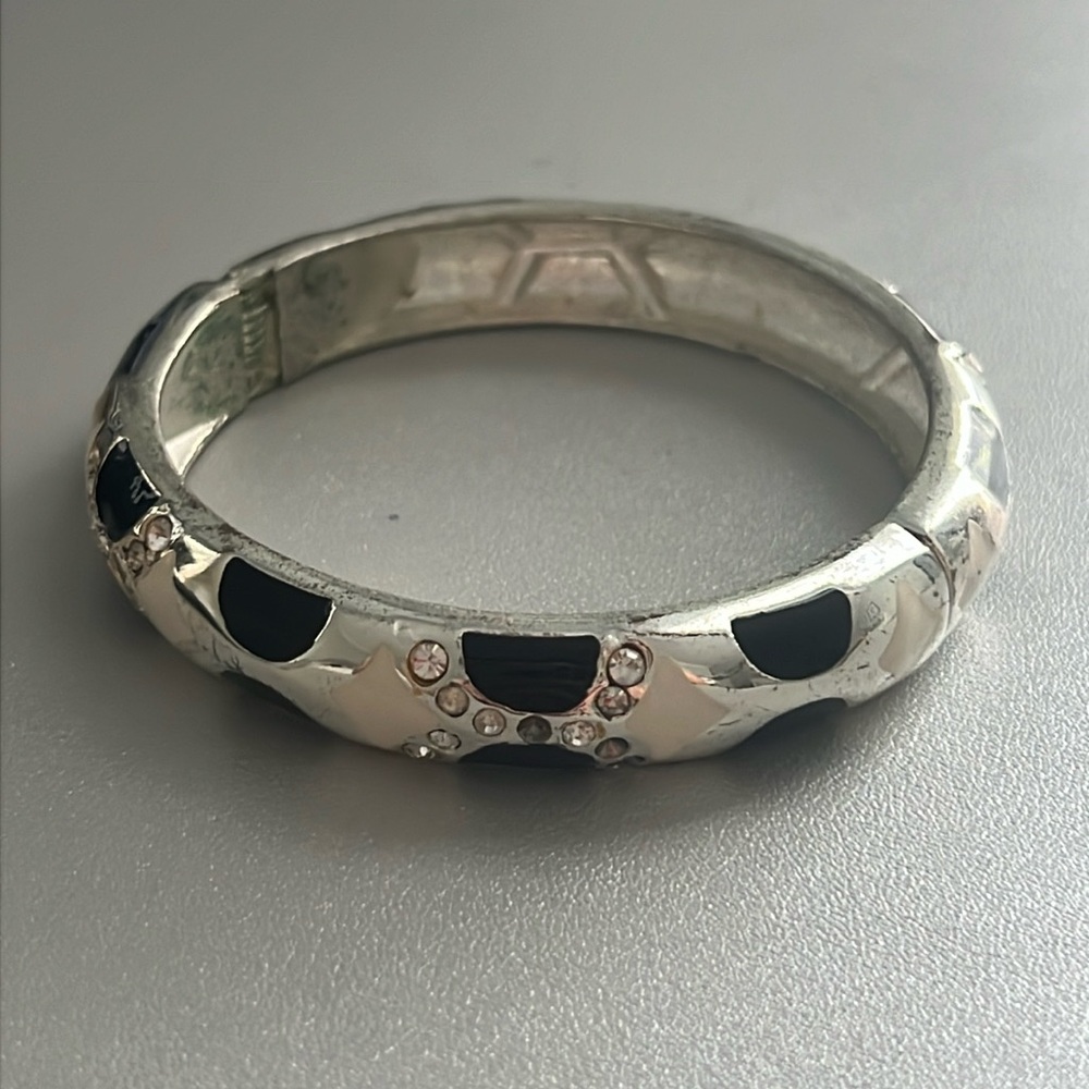 Black and Silver Chunky Bangle Bracelet